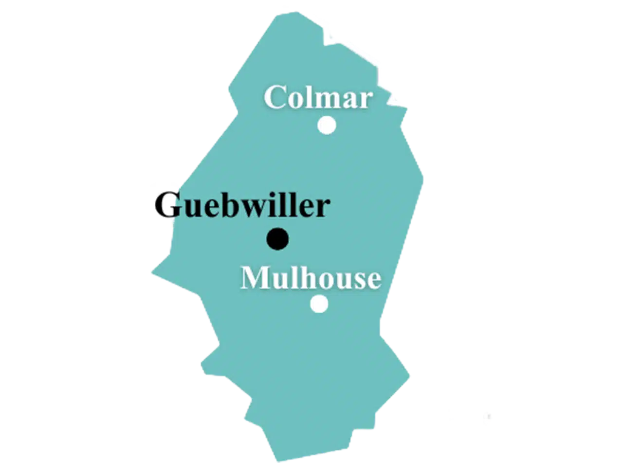 Carte géographique affichant la zone d'intervention de Gestion Travaux autour de Guebwiller et dans le Haut-Rhin